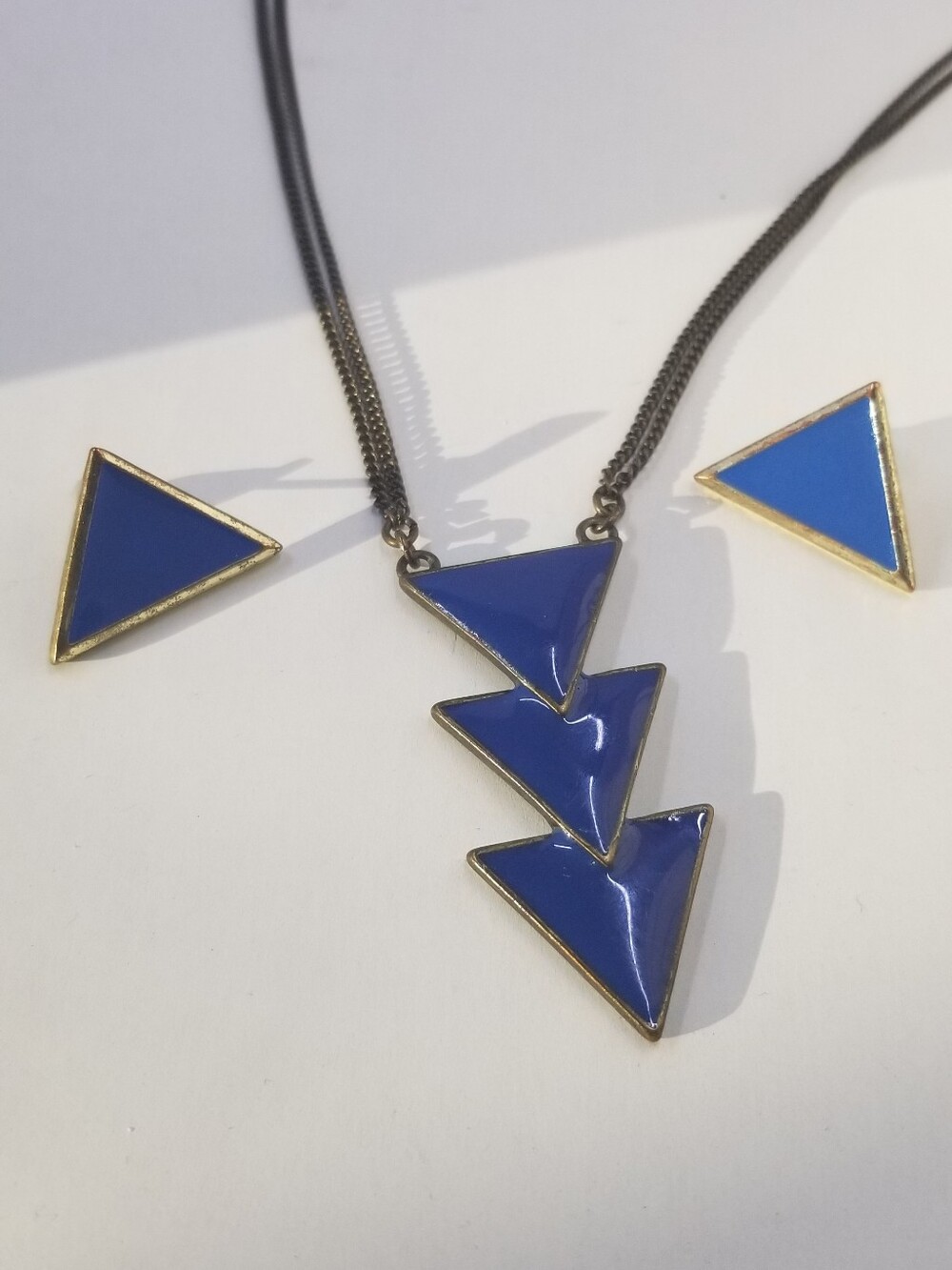 Blue Triangle Necklace and Earrings